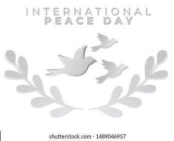 International day of peace. Vector illustration of white paper cutout dove. Realistic notch. Creative idea. 3d white bird. Template for wedding, banner, poster, advertisement.Symbol of tolerance,trust