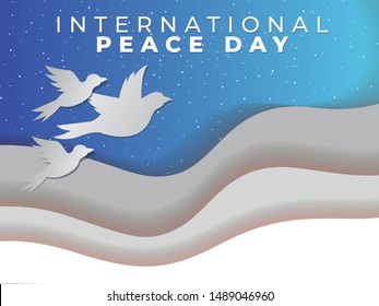 International day of peace. Vector illustration of white paper cutout dove. Realistic notch. Creative idea. 3d white bird. Template for wedding, banner, poster, advertisement.Symbol of tolerance,trust