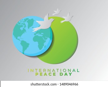 International day of peace. Vector illustration of white paper cutout dove. Realistic notch. Creative idea. 3d white bird. Template for wedding, banner, poster, advertisement.Symbol of tolerance,trust