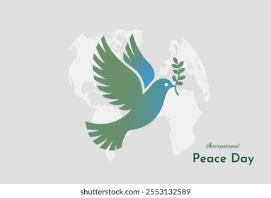 International Day of Peace Vector Illustration with Dove, Olive Branch, and World Map for Harmony and Unity