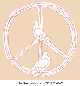 International Day of Peace. Vector illustration of pacific and a pair of white pigeons. Pink and white. EPS 8