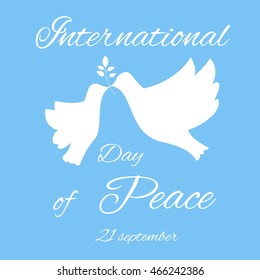 International Day of Peace vector illustration. Two Peace doves with olive branch for International Peace Day poster. 21 september.