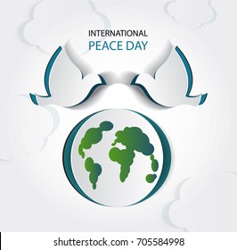 International day of peace- vector illustration of white paper cutout dove. Realistic notch. Creative idea. 3d white bird. Template for wedding, banner, poster, advertisement.Symbol of tolerance,trust