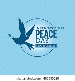 International Day of Peace vector illustration.Peace dove with olive branch for International Peace Day poster. Great for Greeting Card, Emblem and Banner