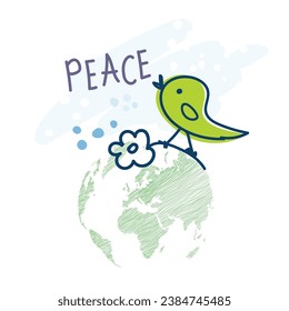 International Day of Peace. Vector web banner, illustration, poster, postcard for social media, networking. Text of the International Day of Peace. Bird against the backdrop of planet Earth. Concept o