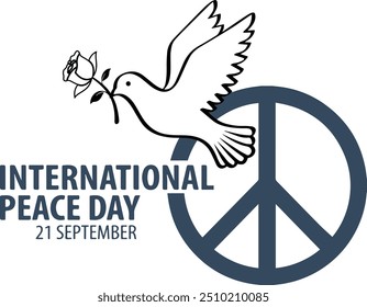 International day of peace - The white peace dove flying with white rose on blue peace logo vector Design. International Peace Day Celebration Logo.