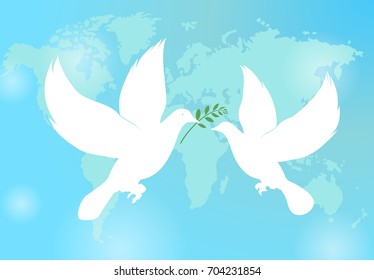 International Day of Peace. White dove of the world with a branch of olive. Vector illustration