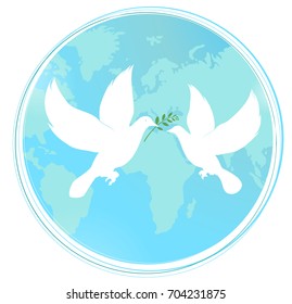 International Day of Peace. White dove of the world with a branch of olive. Vector illustration