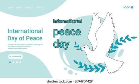 International Day of Peace.A flying pigeon on the background of planet Earth.The concept of saving the environment.An illustration in the style of a green landing page.