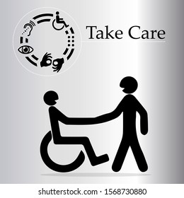 International day of people with disability. People with disabilities and normal people shake hands