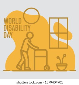 International Day of People with symbol disability. Hands protecting the disabled and globe background