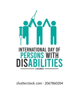 International day of persons with disabilities. 3 December. Icon of three humans with different body conditions helping each other. Flat design vector illustration isolated on white background.