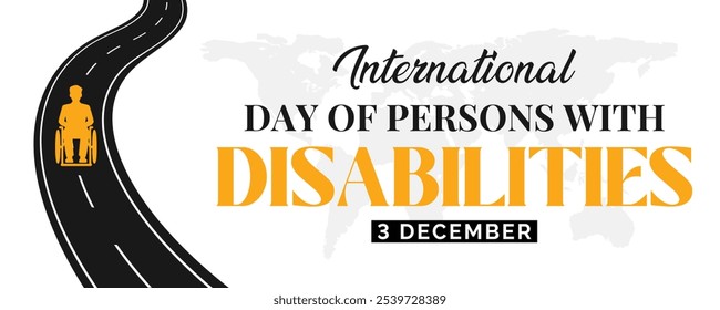 International Day of Persons with Disabilities, Banner design, Vector illustration, Person in wheelchair on road, December 3