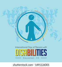 International Day of Persons with Disabilities, blind people walking with sticks icon 