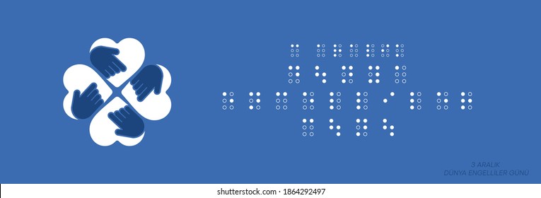 Der Internationale Tag der Menschen mit Behinderungen in Verbindung mit Braille-Schrift wird geschrieben. Braille-Konzept. Alphabet auf blauem Hintergrund. Banner. Übersetzung: "Welttag der Behinderung am 3. Dezember".