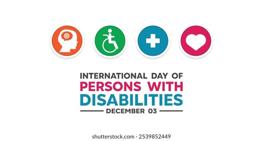 International Day of Persons with Disabilities. Human, plus icon and heart. Great for cards, banners, posters, social media and more. White background.