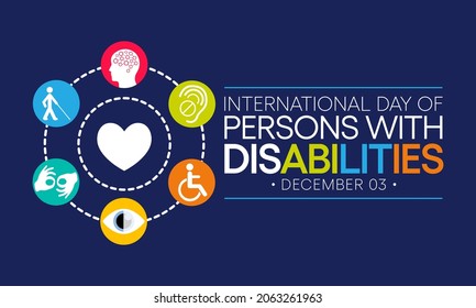 El Día Internacional de las Personas con Discapacidad se celebra todos los años el 3 de diciembre. sensibilizar sobre la situación de las personas con discapacidad en todos los aspectos de la vida. Ilustración del vector
