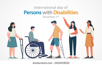 International Day of Persons with Disabilities (IDPD) is celebrated every year on 3 December. to raise awareness of the situation of disabled persons in all aspects of life. Vector illustration.