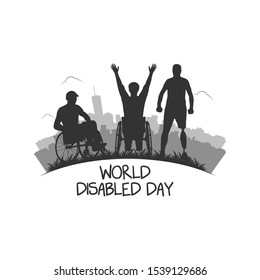 International Day of Persons with Disabilities.Men in wheel chair and man with prosthesis