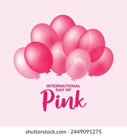 International Day of Pink in April poster vector illustration. Pink inflatable balloons icon vector. Template for background, banner, card. Against bullying, discrimination, homophobia, transphobia