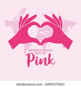 International Day of Pink in April poster vector illustration. Hand heart love gesture pink silhouette icon vector. Template for background, banner, card. Against bullying, discrimination, homophobia