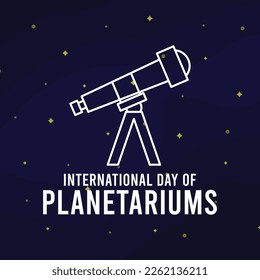 International Day of Planetariums. 
Celebrated on the second Sunday in March. Telescope line icon in space background. Poster, banner, card, background. Eps 10.