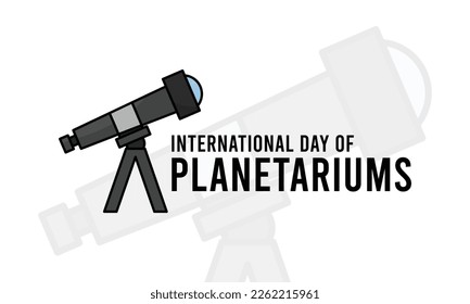 International Day of Planetariums. Celebrated on the second Sunday in March. Vector illustration of telescope on white background. Flat design vector. Poster , banner, card, background. Eps 10.