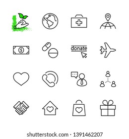 International Day for the Poor Vector Line Icons Set. Contains such Icons as Heart, planet Earth, Handshake, money, Donate, Medicines, Plane and more. Editable Stroke. 32x32 Pixel Perfect