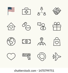 International Day for the Poor Vector Line Icons Set. Contains such Icons as Heart, planet Earth, Handshake, money, Donate, Medicines, Plane and more. Editable Stroke. 32x32 Pixel Perfect