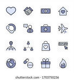 International Day for the Poor Vector Line Icons Set. Contains such Icons as Heart, planet Earth, Handshake, money, Donate, Medicines, Plane and more. Editable Stroke. 32x32 Pixel Perfect