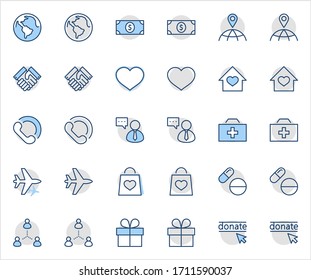 International Day for the Poor Vector Line Icons Set. Contains such Icons as Heart, planet Earth, Handshake, money, Donate, Medicines, Plane and more. Editable Stroke. 32x32 Pixel Perfect
