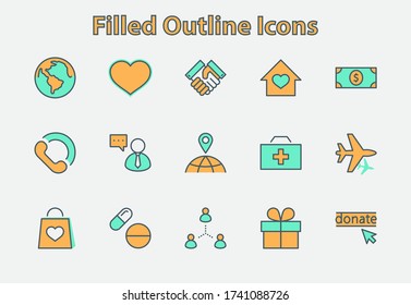 International Day for the Poor Vector Line Icons Set. Contains such Icons as Heart, planet Earth, Handshake, money, Donate, Medicines, Plane and more. Editable Stroke. 32x32 Pixel Perfect