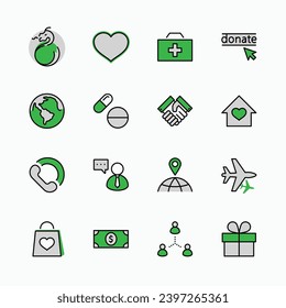 International Day for the Poor Vector Line Icons Set. Contains such Icons as Heart, planet Earth, Handshake, money, Donate, Medicines, Plane and more. Editable Stroke. 32x32 Pixel Perfect.