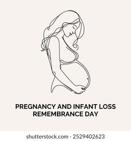 International day of Pregnancy and infant loss remembrance day line art poster. Miscarriage and terminated pregnancy. Sad pregnant woman. Difficult, illustration, eps