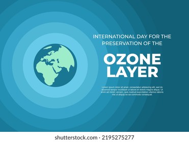 Día Internacional para la preservación del afiche de la pancarta de fondo de la capa de ozono con el mundo de la Tierra el 16 de septiembre.