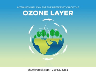 International day for the preservation of the ozone layer background banner poster with globe earth and plants on september 16th.