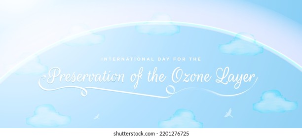  Día Internacional para la Conservación de la Capa de Ozono Material gráfico. Cielos azules y aire limpio. Diseño del Día Mundial del Ozono. Ilustración de vectores editable. EPS 10.