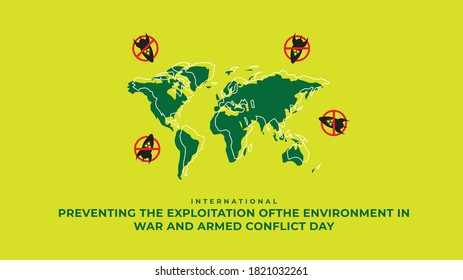 Internationaler Tag zur Verhütung der Ausbeutung der Umwelt in Kriegen und bewaffneten Konflikten. Vektorgrafik