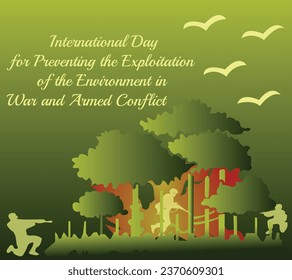 "International day for Preventing the Exploitation of the Environment in War and Armed conflict celebration". Vector illustration graphic of a soldier is aiming at a target with a rifle. flat design