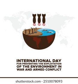 Dia Internacional para a Prevenção da Exploração do Ambiente em Guerra e Conflitos Armados, 6 de novembro, ILUSTRAÇÃO STOCK OR VETOR.