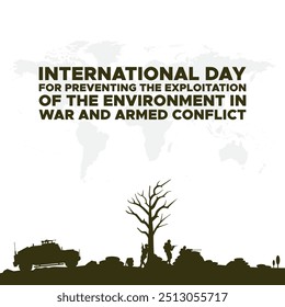 Dia Internacional para a Prevenção da Exploração do Ambiente em Guerra e Conflitos Armados, 6 de novembro, ILUSTRAÇÃO STOCK OR VETOR.