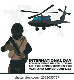 Dia Internacional para a Prevenção da Exploração do Ambiente em Guerra e Conflitos Armados, 6 de novembro, ILUSTRAÇÃO STOCK OR VETOR.