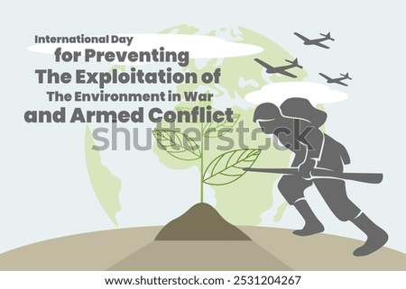International day for preventing the exploitation of the environment in war and armed conflict poster illustration