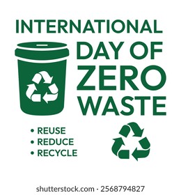 International day of recycling waste text with recycling symbol.