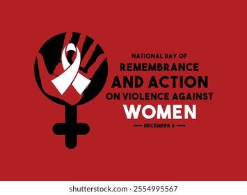 International Day of Remembrance and Action on Violence Against Women. December 6. Red background. Eps 10.