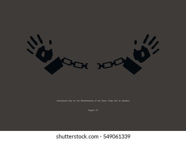 International Day for the Remembrance of the Slave Trade and Its Abolition vector. Hands in handcuffs. Important day