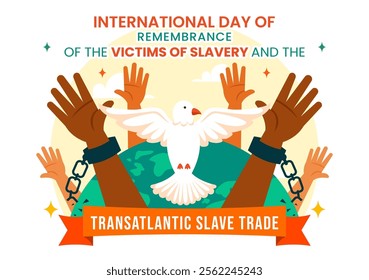 International Day of Remembrance of the Victims of Slavery and the Transatlantic Slave Trade Vector Illustration Featuring Broken Handcuffs on Hands