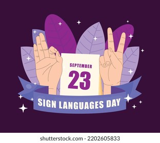 International day of sign language awareness. Modern social media sign language post. world sign language day. Vector illustration. Sign languages celebration. Week of the deaf. Poster. Love. Hand.