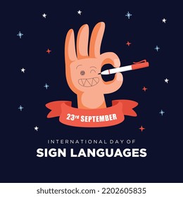 International day of sign language awareness. Modern social media sign language post. world sign language day. Vector illustration. Sign languages celebration. Week of the deaf. Poster. Love. Hand.