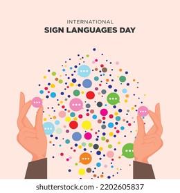 International day of sign language awareness. Modern social media sign language post. world sign language day. Vector illustration. Sign languages celebration. Week of the deaf. Poster. Love. Hand.